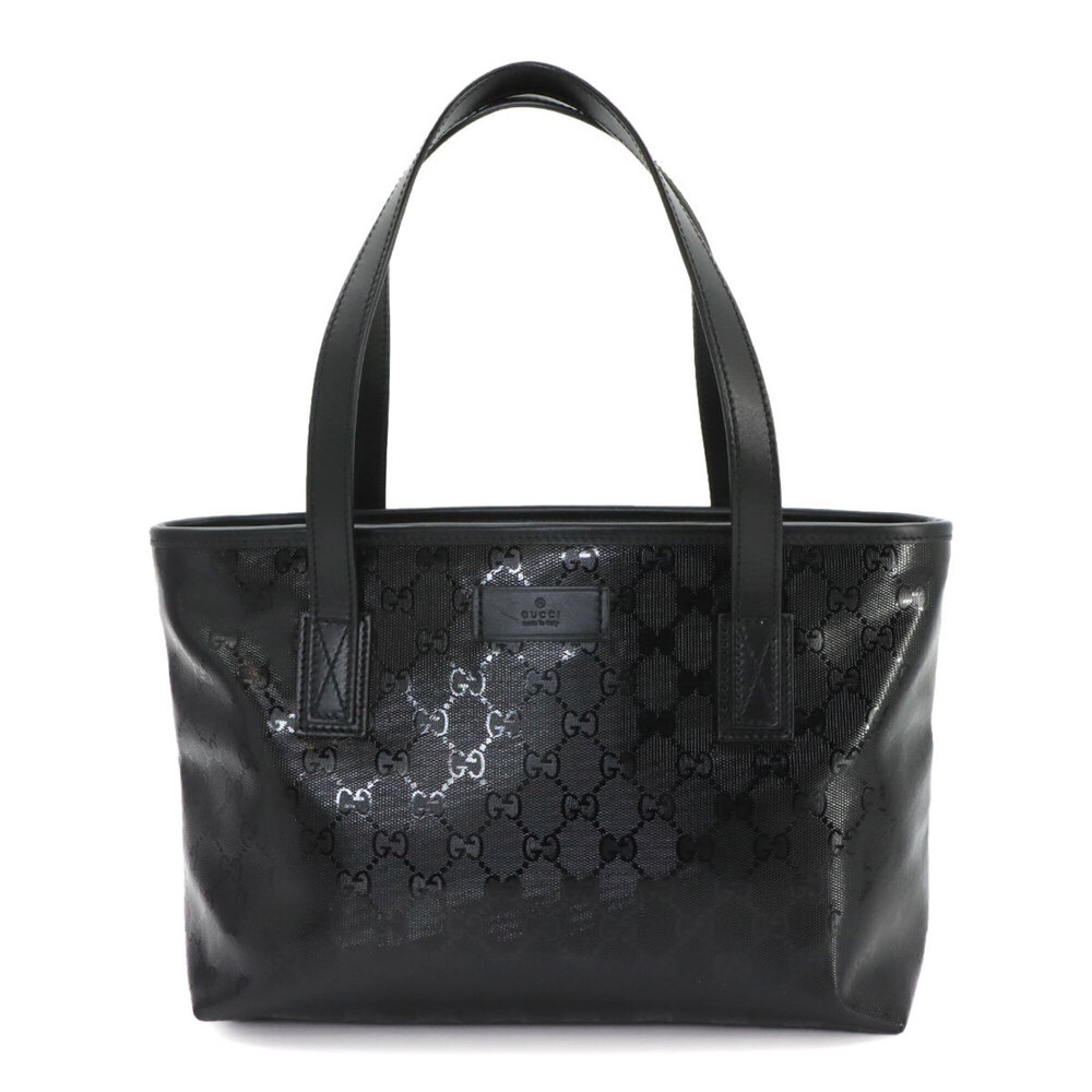 Gucci GG Imprime Tote Handbag, Leather, Black, 211138, Silver Hardware